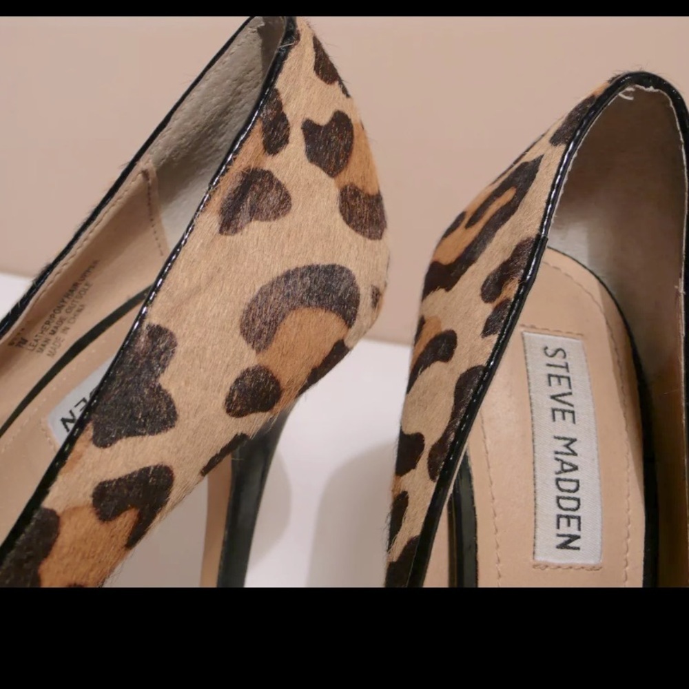 STEVE MADDEN BEVV-L Women's Real Fur Pony Hair cheetah Platform Heels Sz 7.5 - Picture 8 of 15